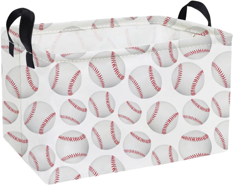 ESSME Rectangular Baseball Baskets,Kids Storage Box,Easter Basket for Girls with Handles for Room Decor, Book Bins,Shelf Basket.(Baseball basket) - Image 1